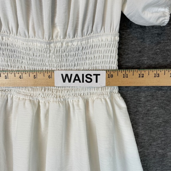 Hesperus White Smocked Waist Puff Sleeve Midi Dress HD31154 Womens Small - Picture 6 of 6